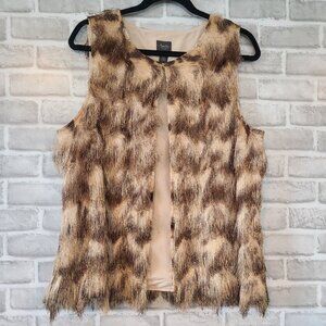 Travelers Collection by Chicos Vest Womens 2 Size Faux Fur Fringe